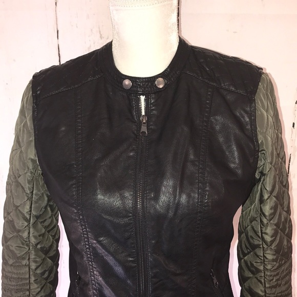 Ci Sono Jackets & Blazers - Ci Sono Two Black/Green Puffer Leather Jacket